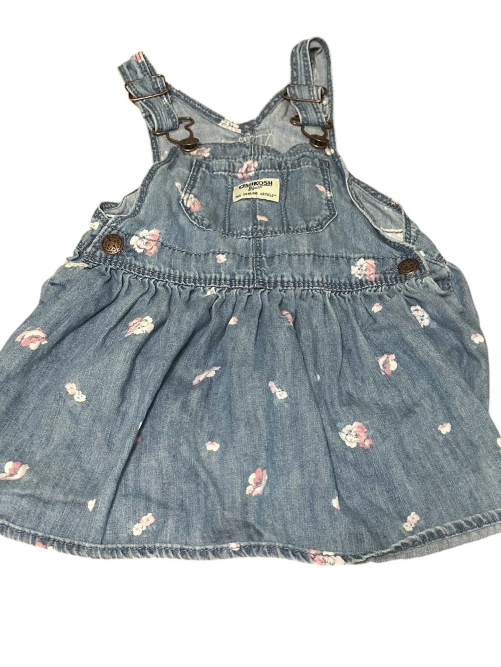 Vintage OshKosh B’Gosh Overall Dress Girls Floral Blue Denim Bibs 3T